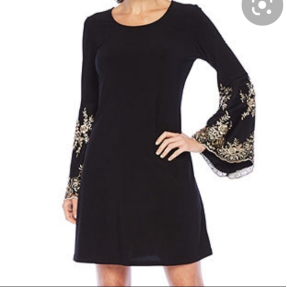 MSK evening dress with bell sleeves gold detail